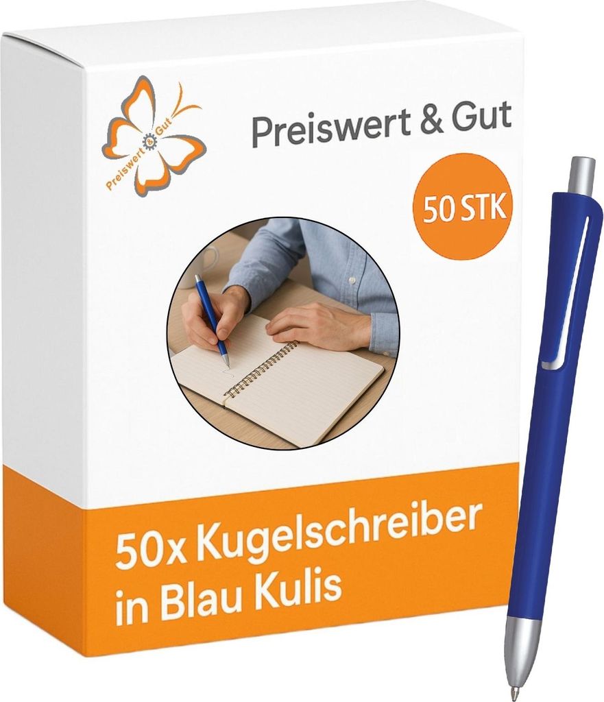 Kugelschreiber Blau – Schreibstifte aus Kunststoff – für Büro & Schule 50 Stück