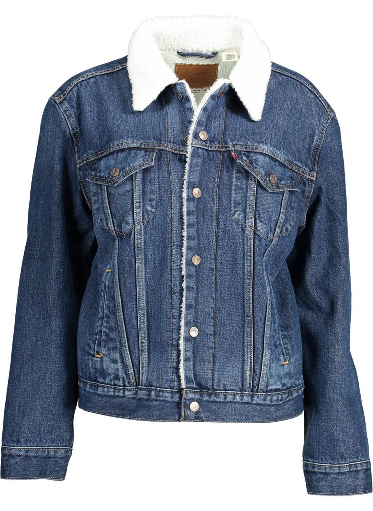 Damen Jeansjacke Blau mit Fell und Druckknöpfen - Stilvoll Produktbild 