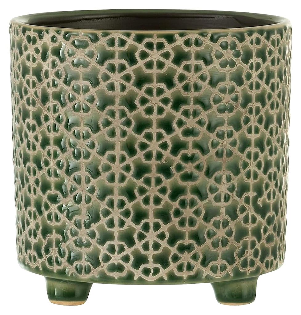 Blumentopf mit Füßen, Blumentopf in Grün, Blumenständer aus Keramik für Zimmerpflanzen und Blumen, Pflanztopf als Tischdeko, Pflanzen Deko und...