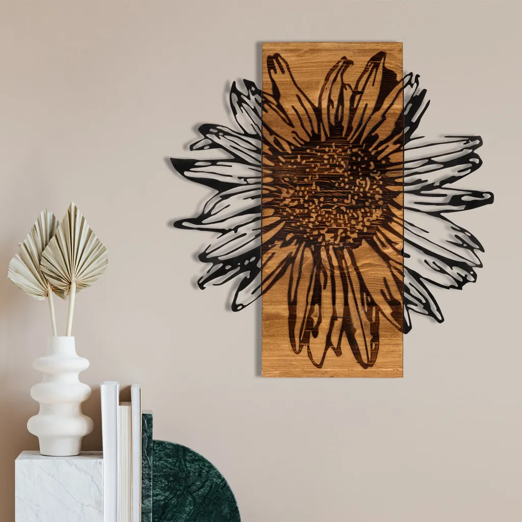 Offerta Wallity Daisy Decorazione Parete Legno Nero 56x58cm Sconto