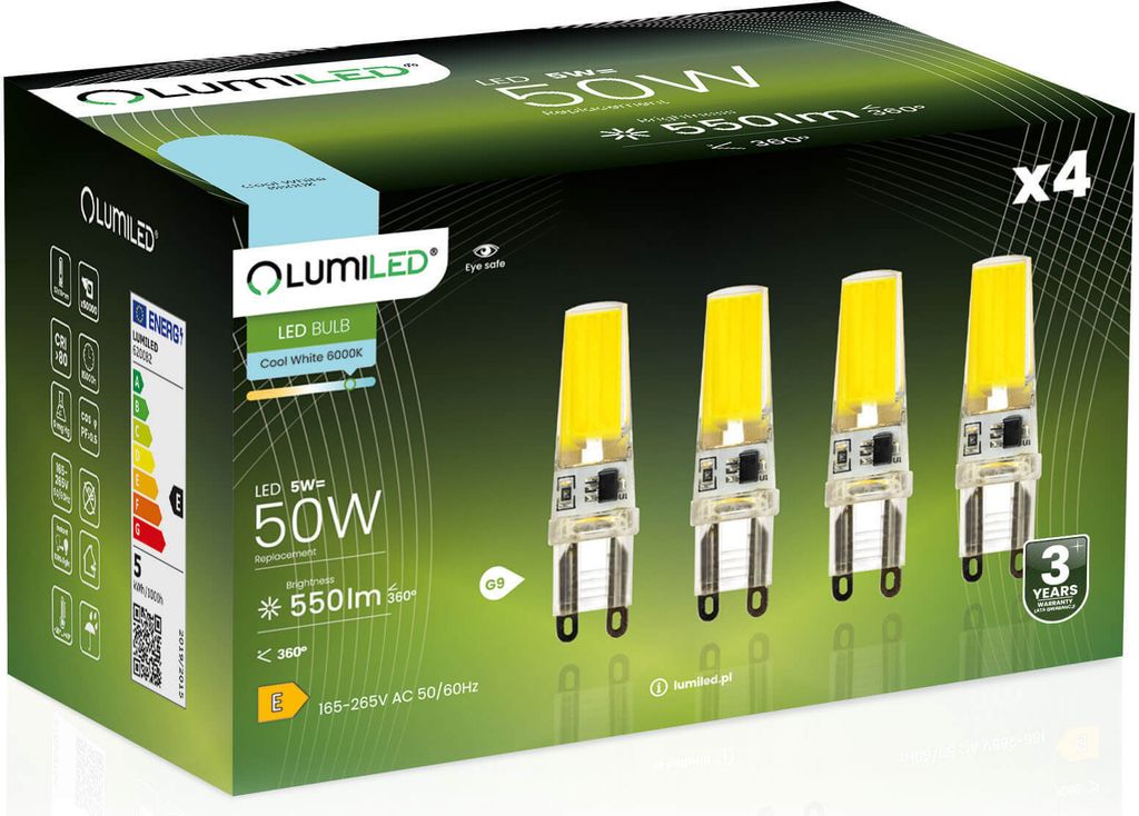 LUMILED LED žiarovky G9 Sada 4 LED diód 5W = 50W 6500K Obrázok produktu 
