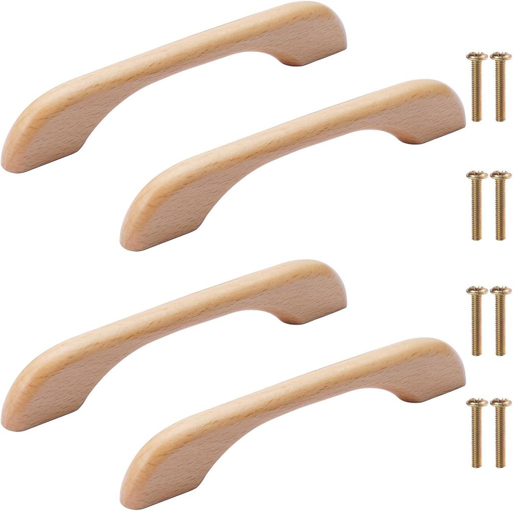 4-teiliges Set Holzmöbelgriffe, Schubladenknöpfe, 160 mm Gesamtlänge, für Küchenschränke, Kommoden, Schränke, Naturholzoptik