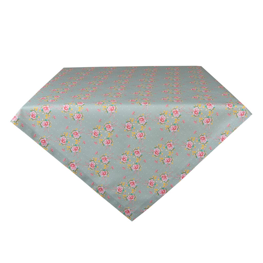 Clayre & Eef Tischdecke 150x150 cm Grün Baumwolle Blumen