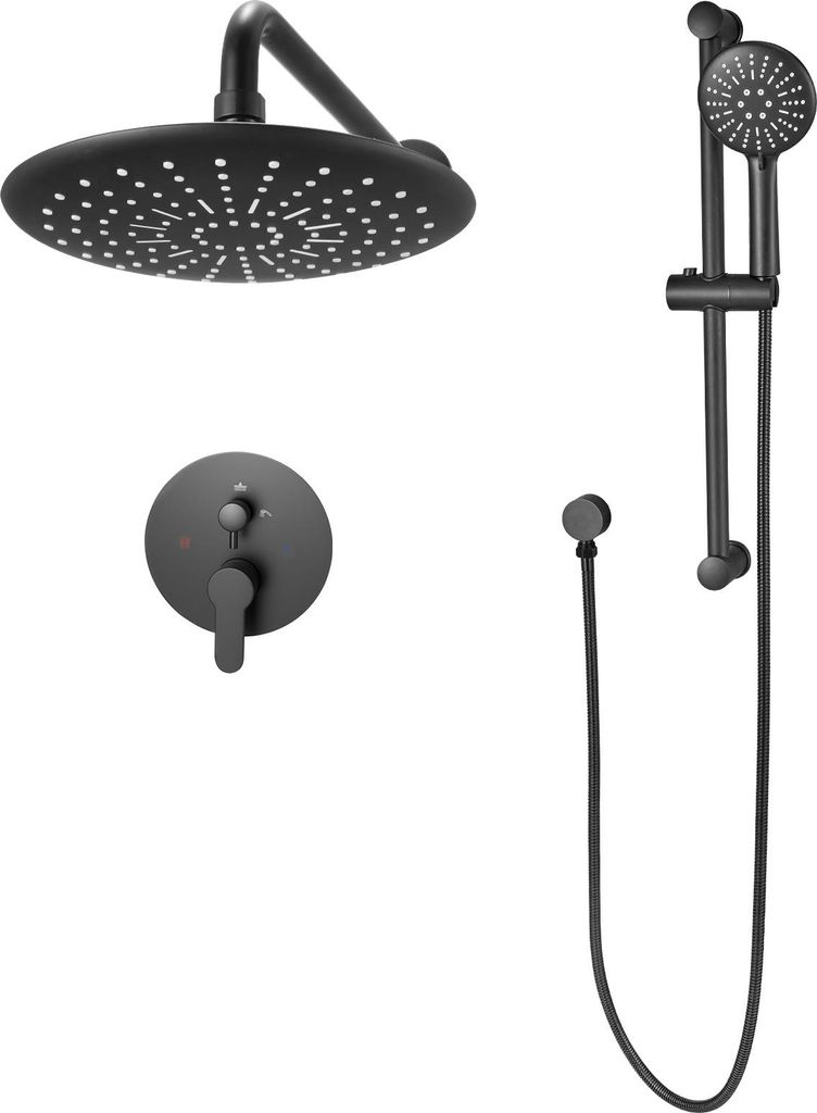 SucceBuy Duscharmatur Regenduschsystem fürs Badezimmer mit 229 mm rundem Regenduschkopf und Handbrause, wandmontierte Badezimmerarmatur mit langle...