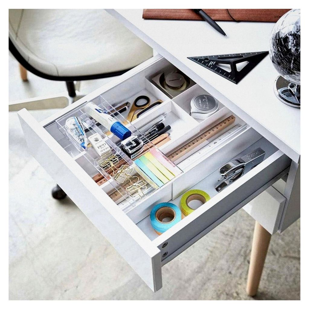 TOWER Ausziehbarer Schubladenorganizer mit Aufsatz, weiß, ABS-Harz/PS-Harz, minimalistisch, 25 x 24,6 x 5,7 cm