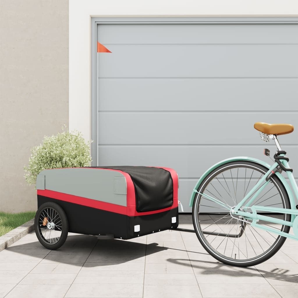 Fahrradanhänger Lastenanhänger Transportanhänger Schwarz und Rot 45 kg Eisen 94048