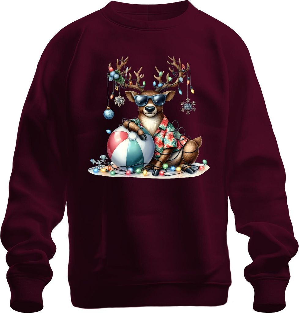 Weihnachtsrentier Sonnenbrille Hawaiihemd Strandball Lichterkette Uni Sweatshirt Pullover, Burgundy, 3XL