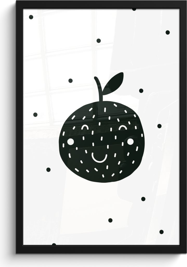 MuchoWow MuchoWow Gerahmtes Poster Obst - Schwarz - Weiß - Kinder - Jungen - Mädchen - Baby 40x60 cm - Poster mit zchwarzem Bilderrahmen - Pa...