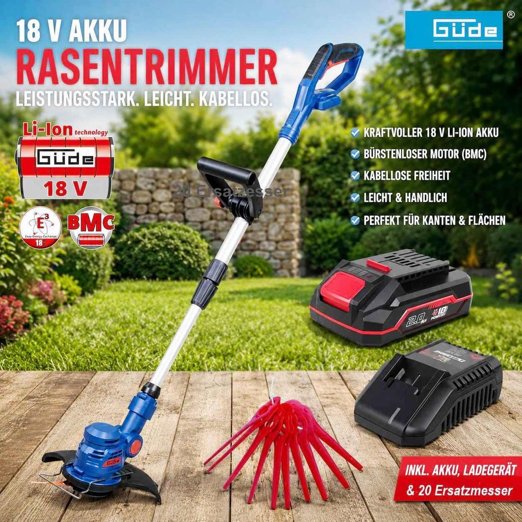 Güde Rasentrimmer RT 18V Akku 2.0 Ah / Ladegerät 18-05 Produktbild 