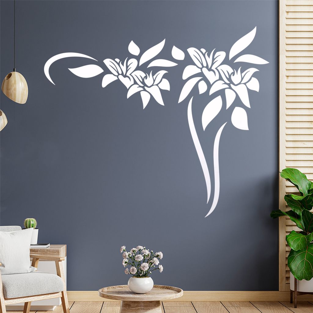 Blumen - Linien Wandtattoo in 6 Größen - Wandaufkleber Wall Sticker - Dekoration, Küche, Wohnzimmer, Schlafzimmer, Badezimmer
