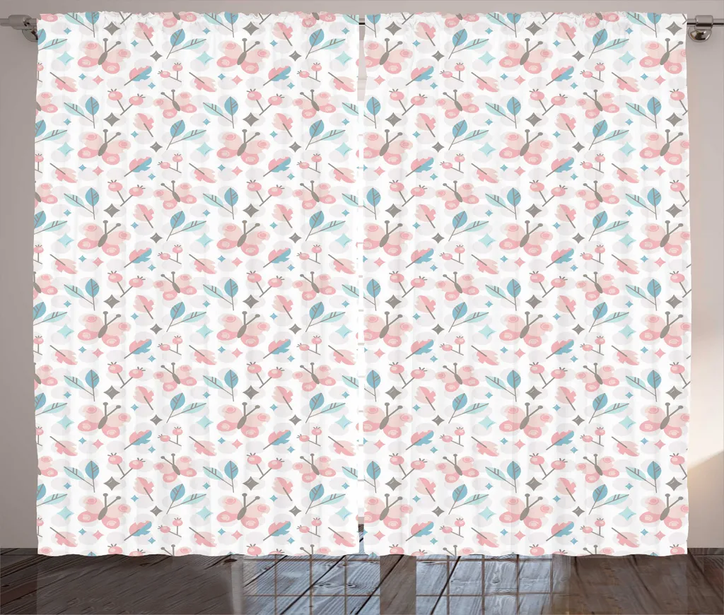 Rideaux de salon universels à boucles, style pastel et papillons, 280cm