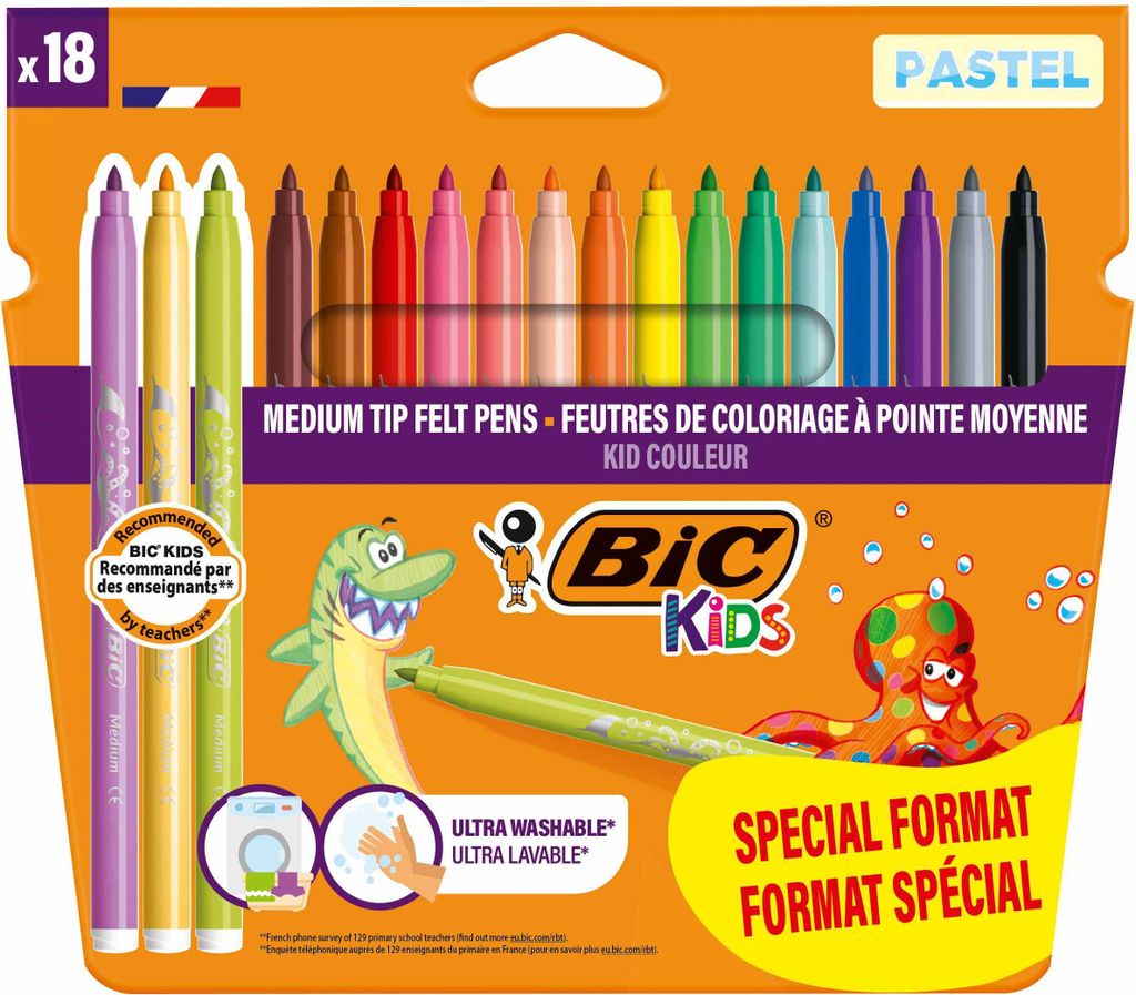 Flamastry Kids Couleur BIC pastelowe dla dzieci 18 kolorów