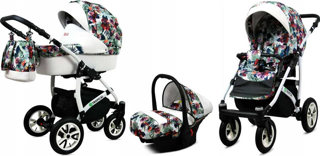 BabyLux® Tropical Chili Flowers : Poussette Trio 3 en 1 avec Nacelle