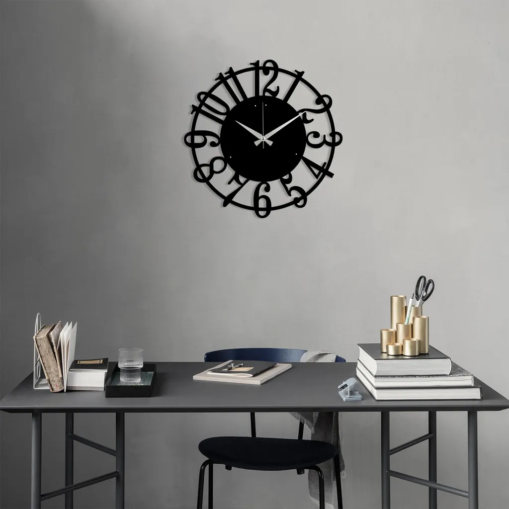 Opviq, Orologio da parete in metallo 15 - Nero, Orologi da parete, Nero, Metallo, 48 x 48 cm
