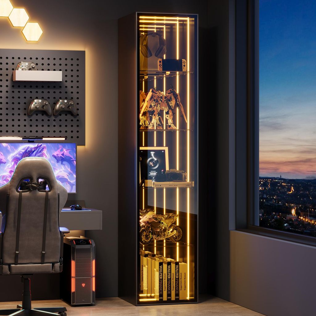 Merax Glasvitrine mit LED Beleuchtung, Aufbewahrungsschrank Produktbild 