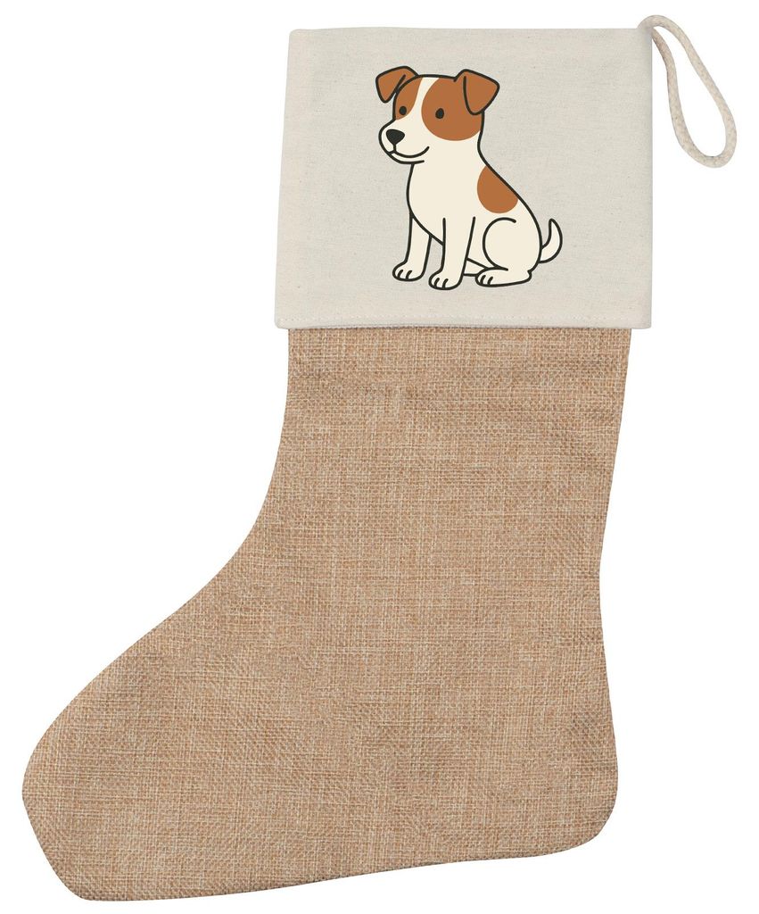 Huuraa Weihnachtsstrumpf Jack Russell Terrier Comic Jacky Beige Jute Kaminstrumpf Geschenkidee