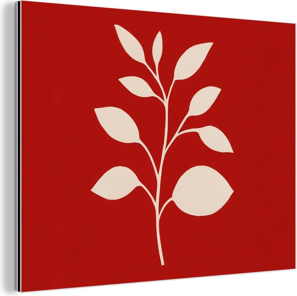 MuchoWow Wanddekoration Metall Metallbild Wandkunst 80x60 cm Scherenschnitt - Blätter - Zweig MuchoWow Aluminium Gemälde - Alubild