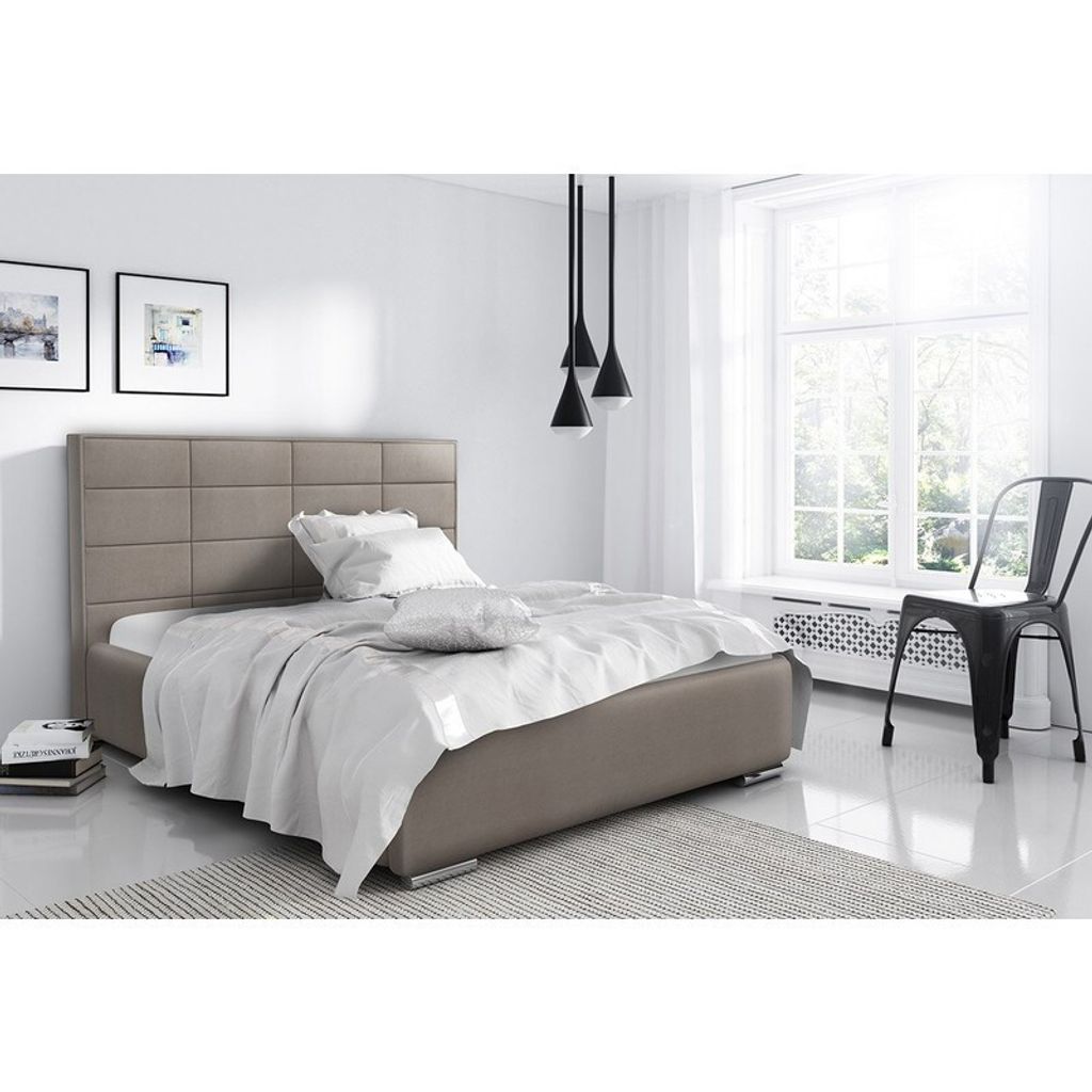 Elegantes Doppelbett Caffara 140x200, beige, feiner Bezugsstoff