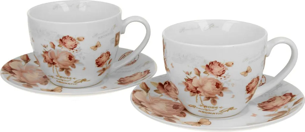 Tazze da Tè DUO in Porcellana 270ml - Set Regalo Floreale per la Casa - 2
