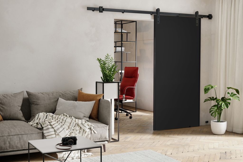 Schwebetür loft stil Ares - Schiebetür 80 cm, Schiebetürsystem, Wohznimmer, Schlafzimmer, Büro - Design Zimmertür (Schwarz)