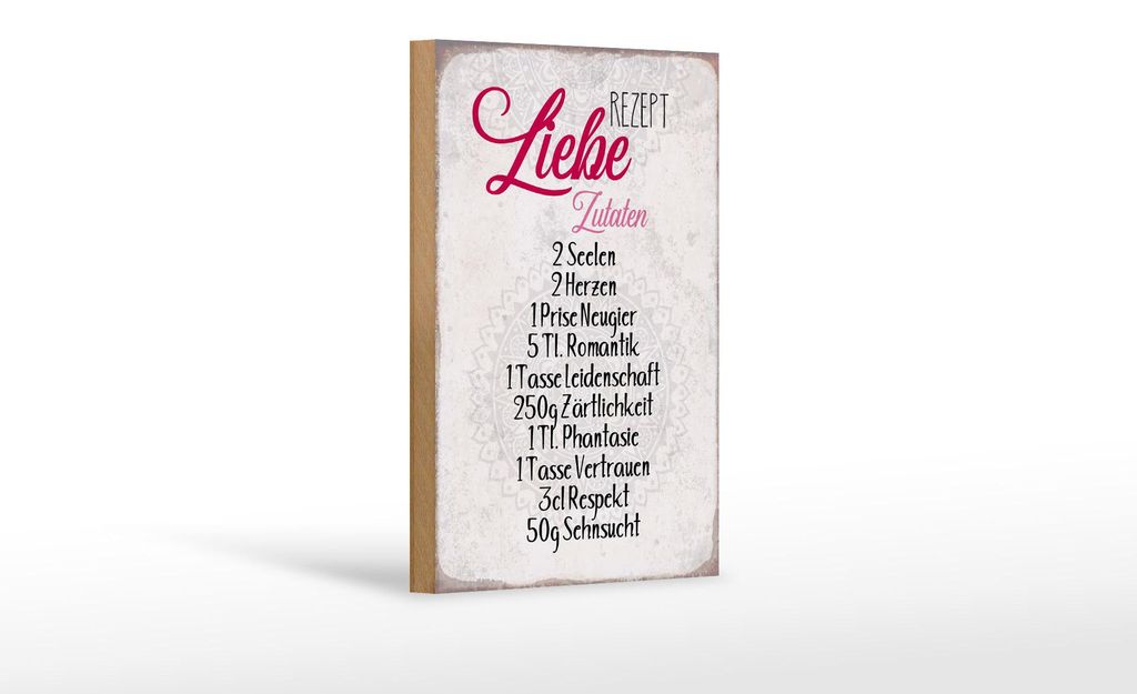 Holzschild Spruch 12x18cm Rezept Liebe Zutaten Schild Produktbild 
