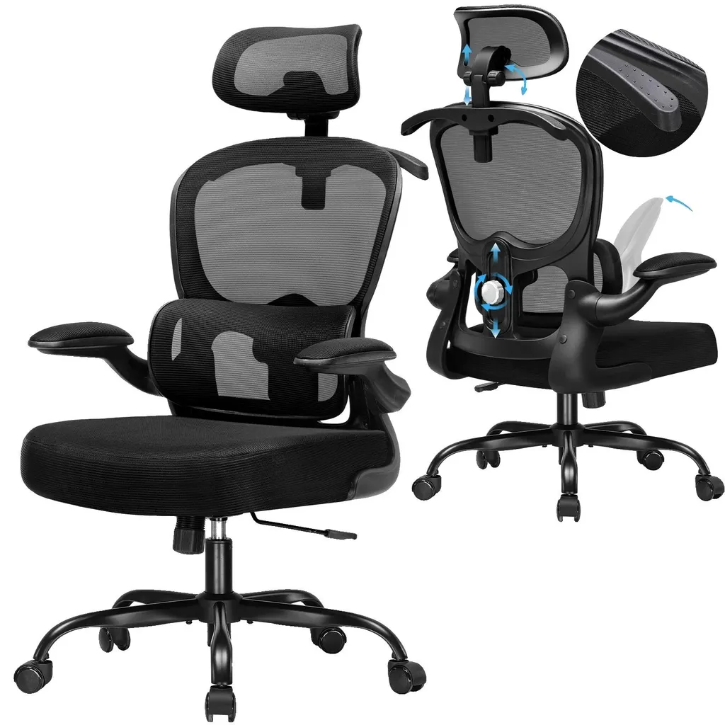 Fauteuil de bureau ergonomique noir pour ordinateur et télétravail