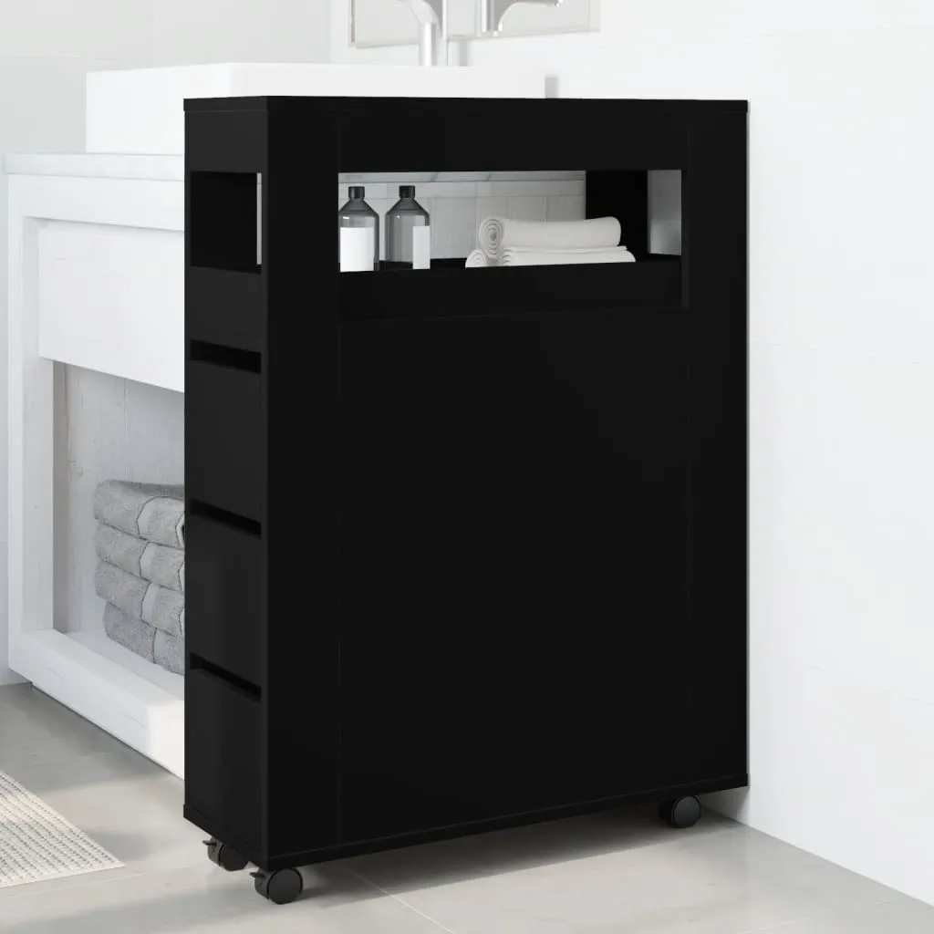 Carrello Bagno Nero vidaXL 23cm - Mobiletto in Legno con Rotelle - 3