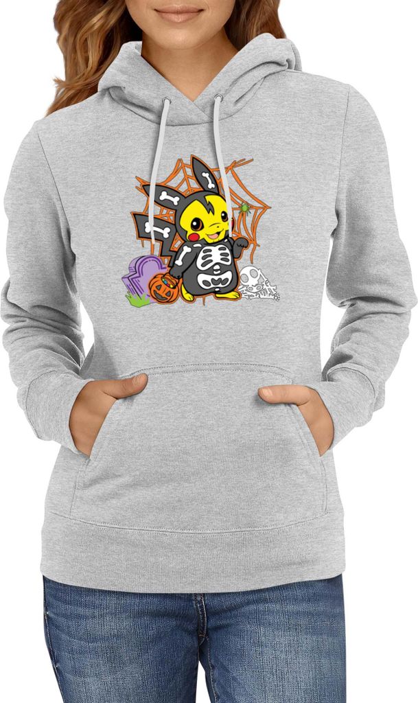 Damen Kapuzenpullover Japan Manga Anime Comics Pokemon 038, Lady XS / Grau