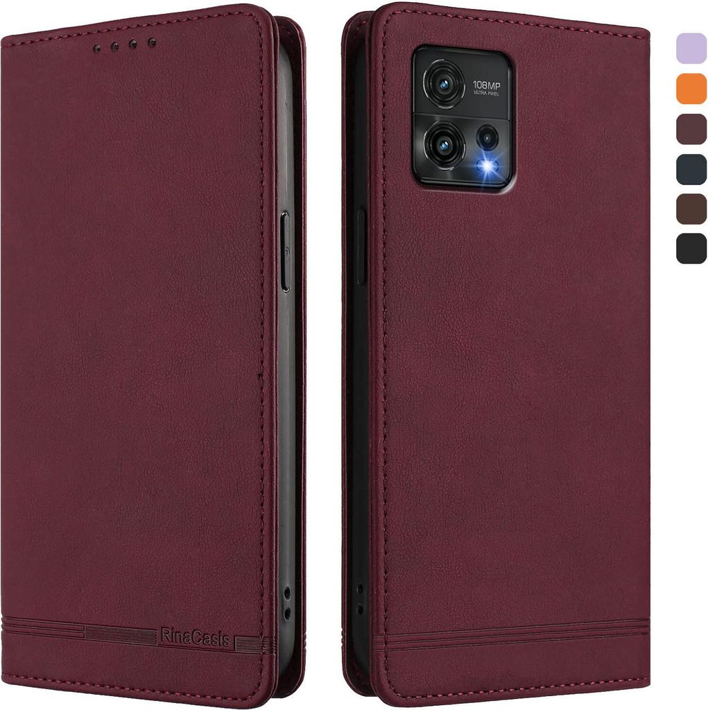 Hülle für Motorola Moto G72, Retro Kunstleder Ständer Klapphülle mit Kartenfächer und Magnetische Rot