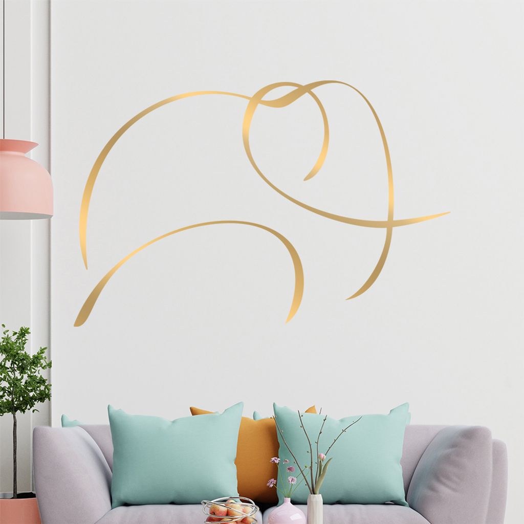 Elefant Linien Wandtattoo in 6 Größen - Wandaufkleber Wall Sticker - Dekoration, Küche, Wohnzimmer, Schlafzimmer, Badezimmer