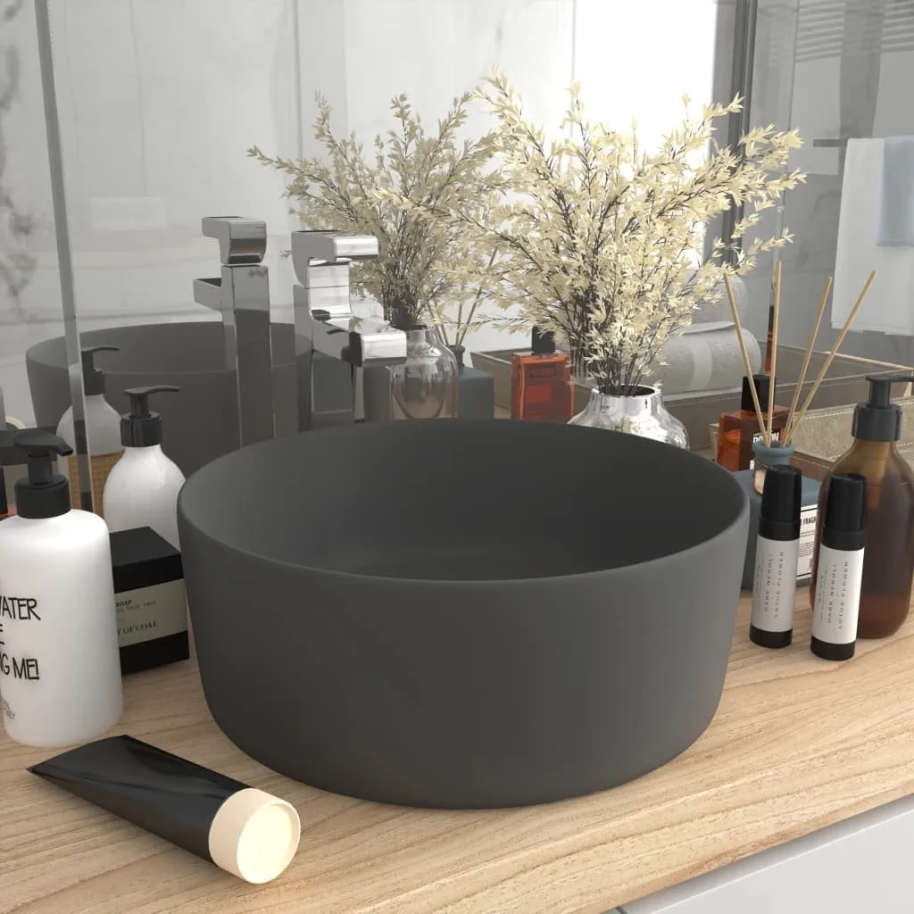 Offerta Lavabo Grigio Scuro Opaco 40 cm Ceramica | Arredo Bagno Lusso