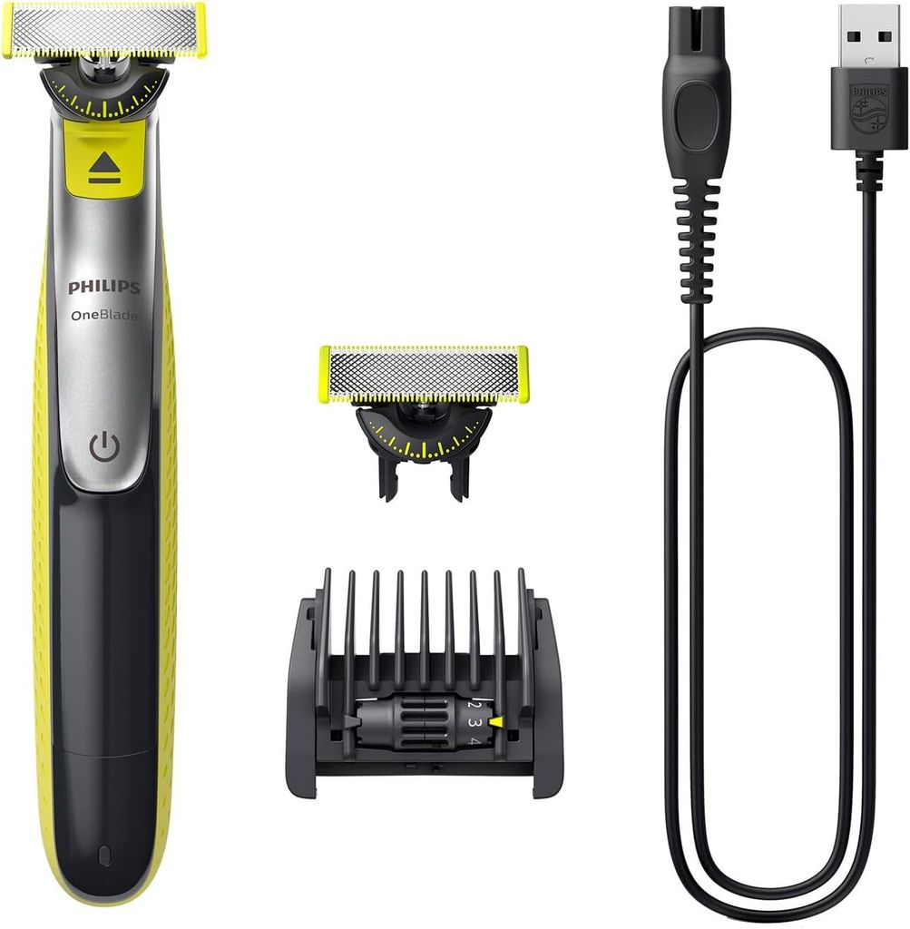 OneBlade 360 Face - Elektrischer Bartstyler und Trimmer, 2x 360 Klinge, verstellbarer 5-in-1-Kammaufsatz