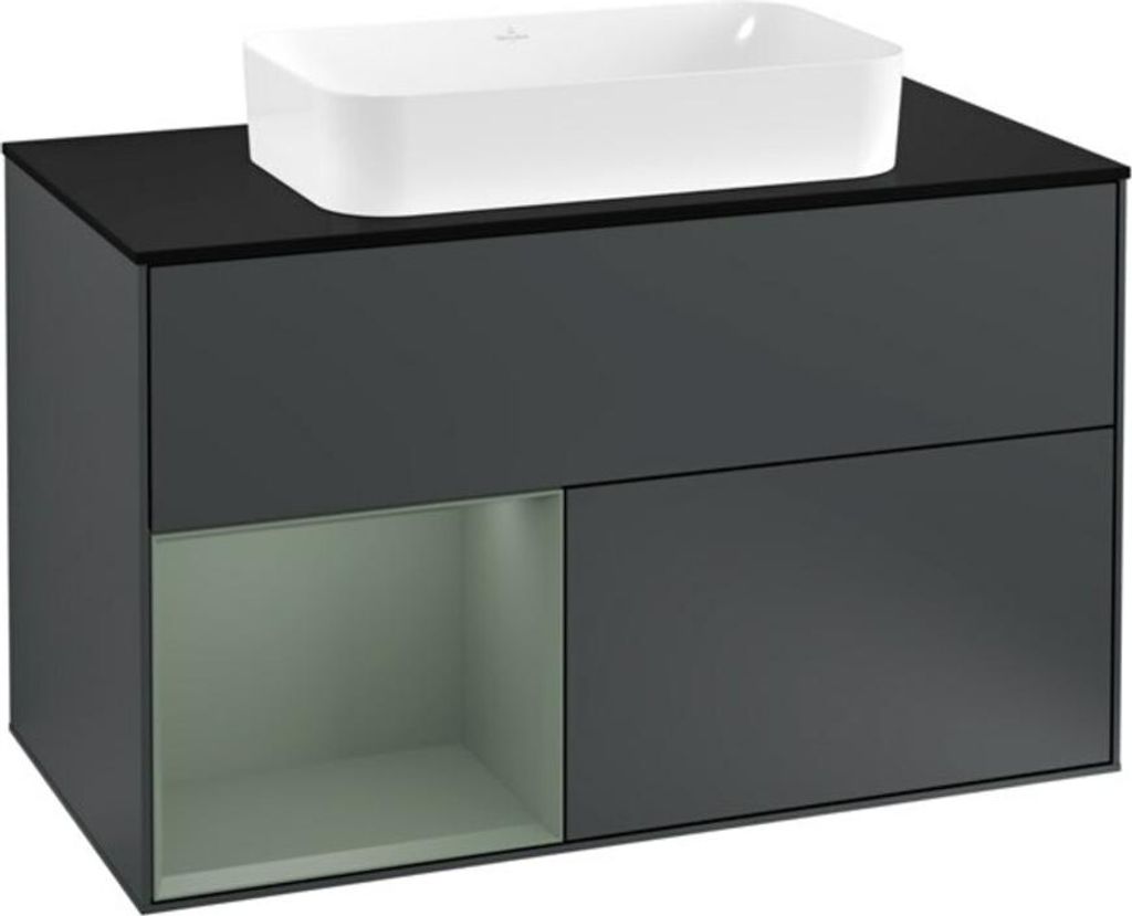 V&B Waschtischunterschrank Wandbeleuchtung Finion 100, Pl b m, Rg l Ol m Lac, md bl. m Lac