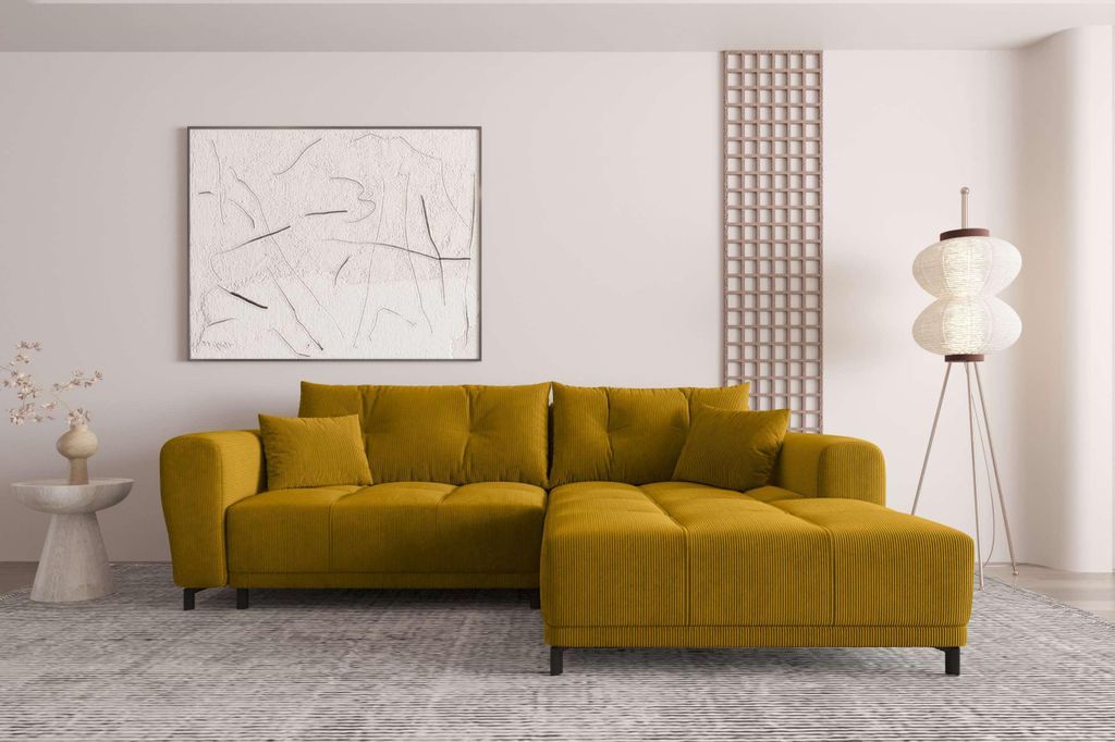 99rooms Massimo Ecksofa Cordstoff POSO Gold mit Schlaffunktion Rechts