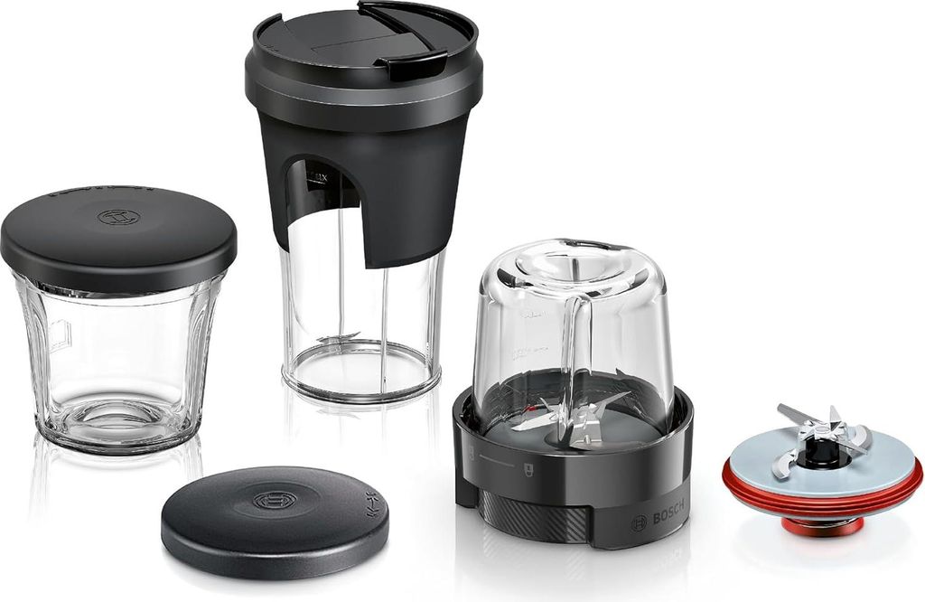 Bosch Zubehör MUZS68TM, Multi-Zerkleinerer-Set, Kräuter-/Gewürzmühle, Universalzerkleinerer, Mixer, Aufbewahrungslösung, ToGo-Deckel, für