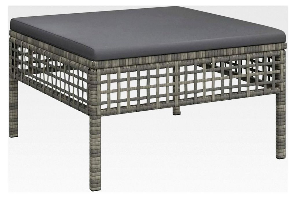 Gartenhocker mit Kissen Grau aus Poly Rattan, Sitzgruppe Essgruppe Set Sofa-Garnitur Lounge, Gartenset Sofa-Set mit Sofa und Sessel
