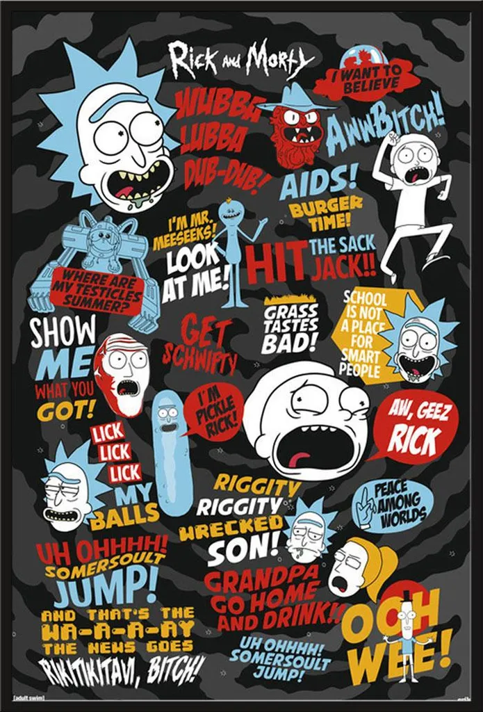 Poster Rick & Morty Quotes avec Cadre Noir Shinsuke Maxi 61x91,5 cm