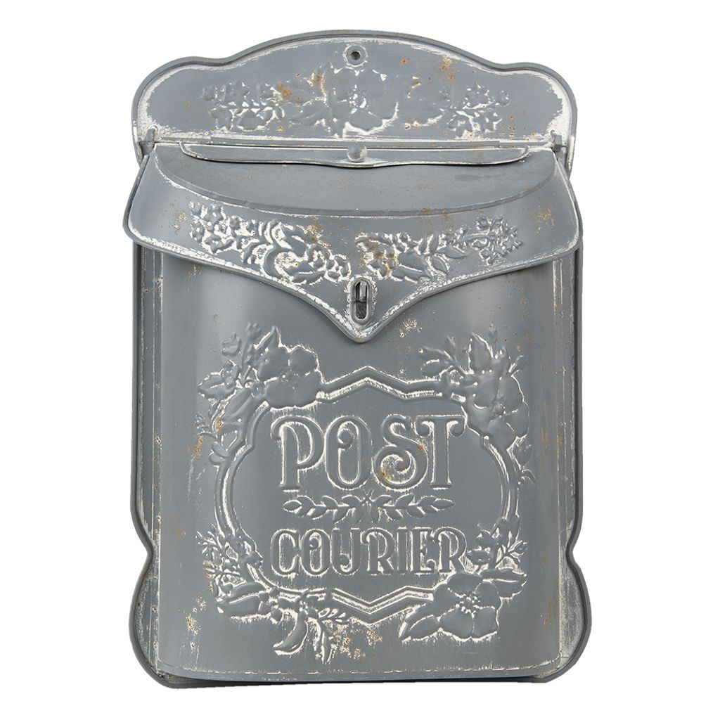 Clayre & Eef Briefkasten 26x8x39 cm Grau Weiß Metall Blumen