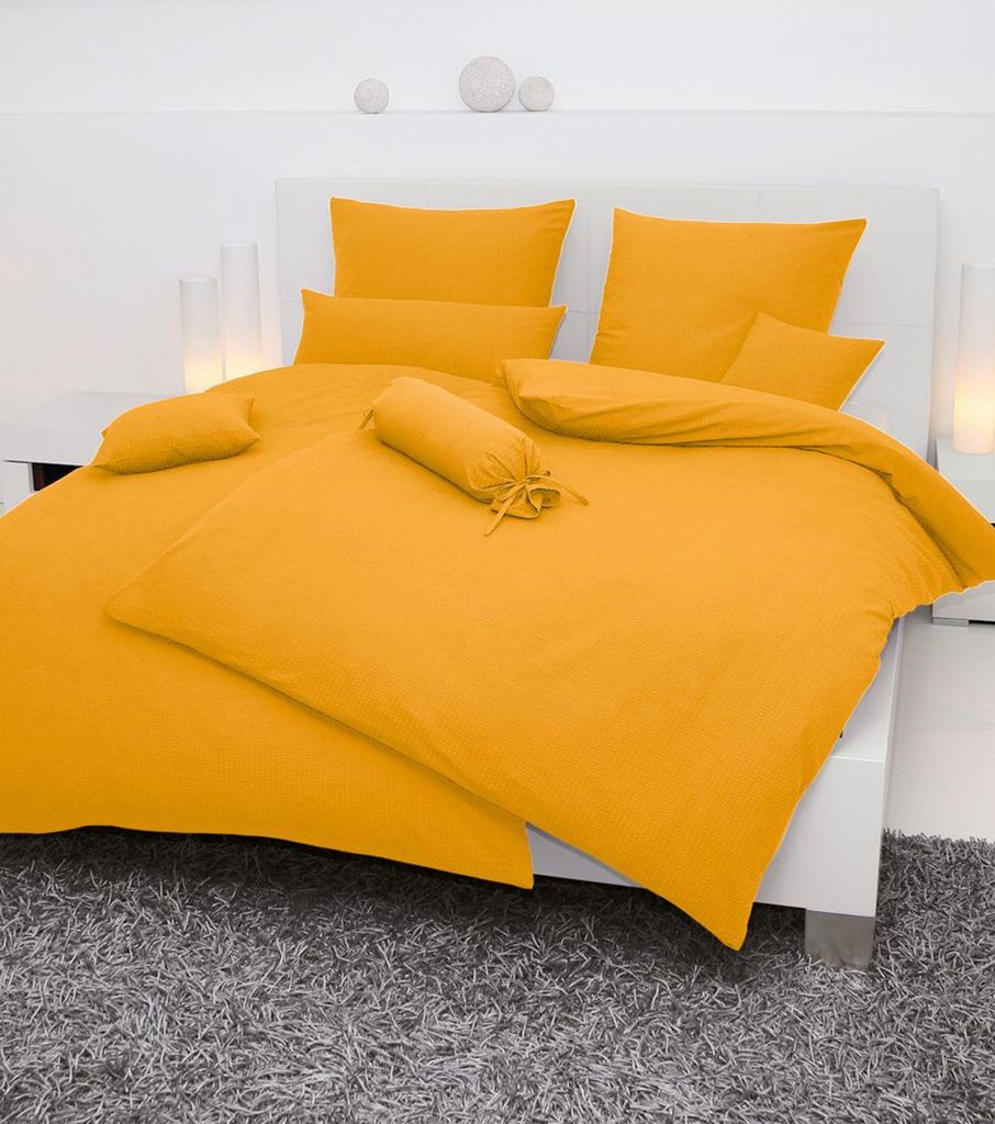 Janine Mako-Soft-Seersucker Bettwäsche Piano Kopfkissenbezug einzeln 40x80 cm sonne