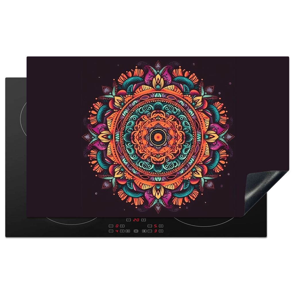 KitchenYeah Herdabdeckplatte Mandala - Blumen - Hippie - Boho - Orange , 85x52cm, Küche Deko, Glaskeramikkochfeld Herdabdeckung, Abdeckplatte f...