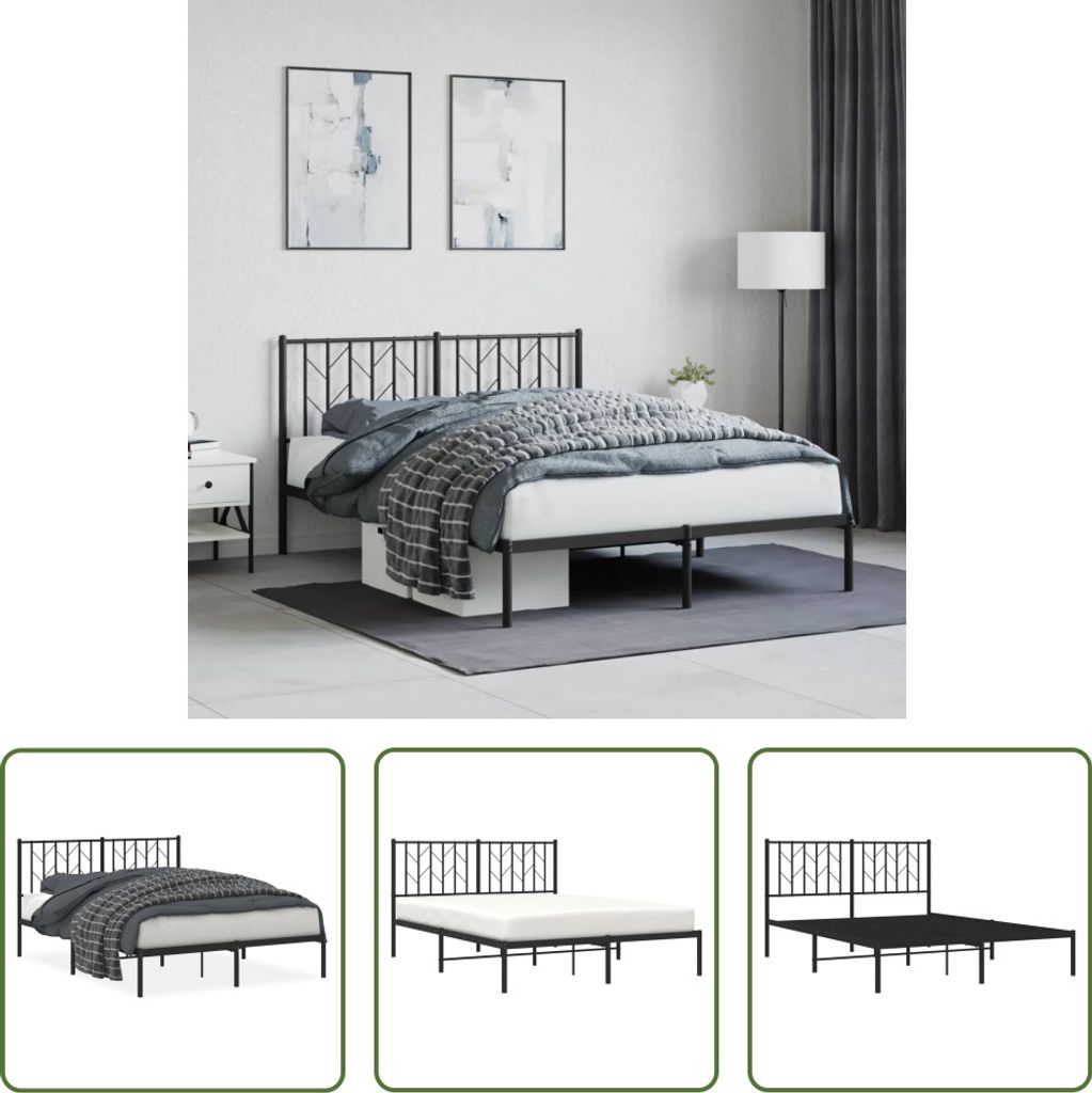 The Living Store Bettgestell mit Kopfteil Metall Schwarz 140x190 cm