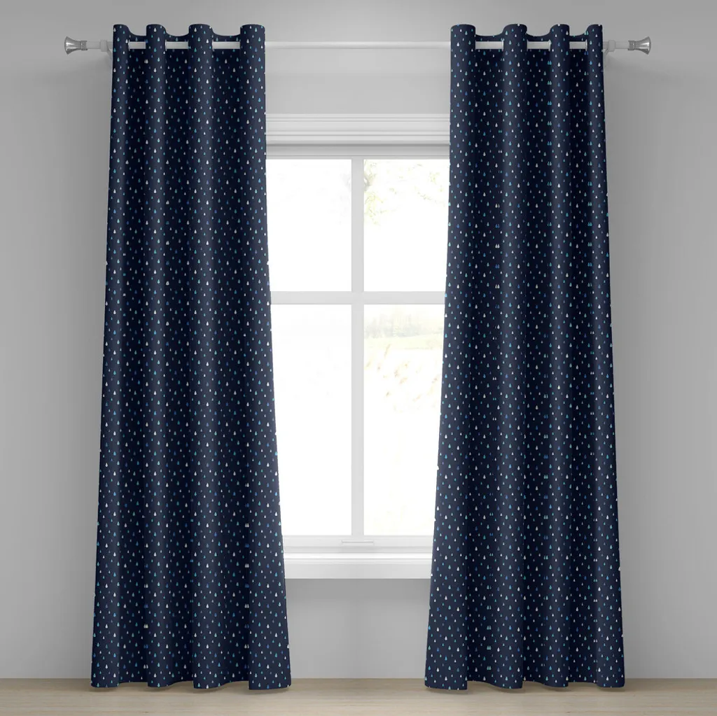 ABAKUHAUS Tenda con occhielli Indigo, disegno animato con gocce d'acqua su sfondo blu scuro, tende decorative a 2 pannelli, 280 cm x 175 cm, turchese azzurro