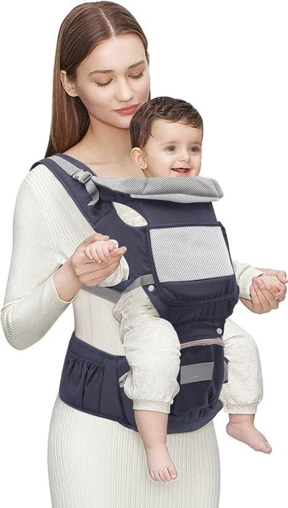 Porte-bébé ergonomique 6 en 1 bleu foncé ajustable en tissu respirant