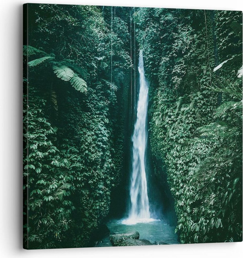 Bild auf Leinwand - Leinwandbild - Einteilig - Tropen Wasserfall Dschungel - 30x30cm - Wand Bild - Wanddeko - Wandbilder - Leinwanddruck - Bilder -...