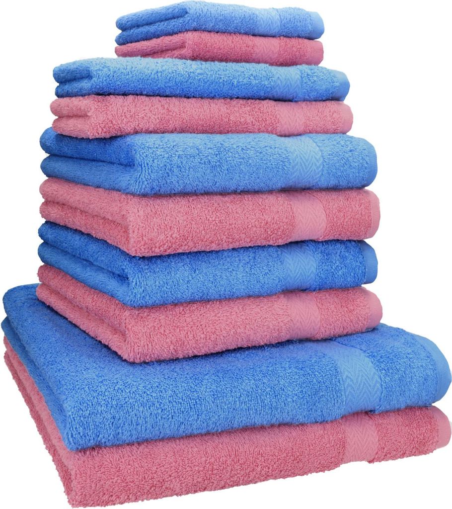 Betz 10-tlg. Handtuch-Set PREMIUM CLASSIC 2 Duschtücher 4 Handtücher 2 Gästetücher 2 Seiftücher Farbe: hellblau & altrosa