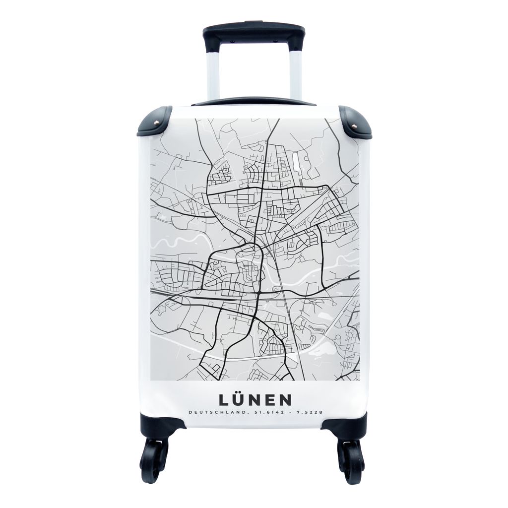 MuchoWow Koffer Handgepäck Trolley Rollkoffer Kleine Reisekoffer mit 4 Rollen - Deutschland - Karte - Lünen - Karte - Stadtplan - Cabin Size < ...
