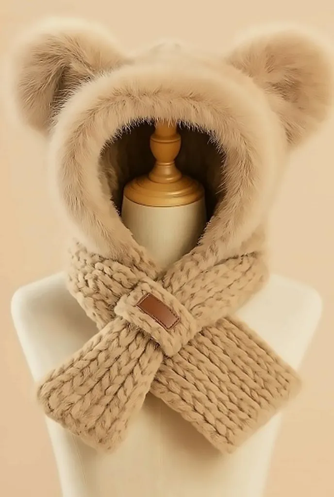 Sciarpa con Cappuccio e Orecchie Marrone KP36920 | Trend Inverno 2026 - 3