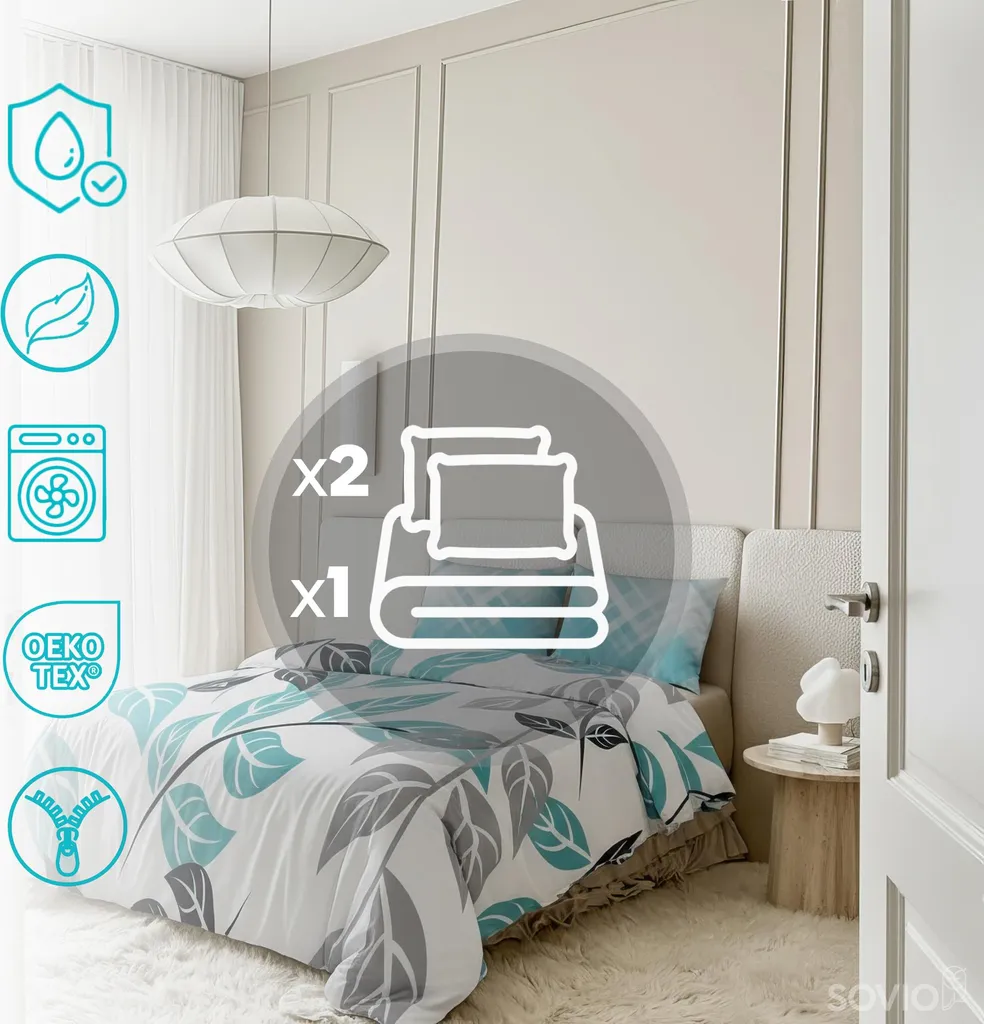 Set Letto Matrimoniale 200x220 cm SOVIO - Cotone 100% con Zip - 2