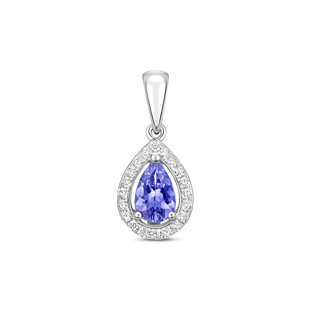 Pendentif Femme Or Blanc 375 Diamant 0.09ct et Tanzanite TRS3501