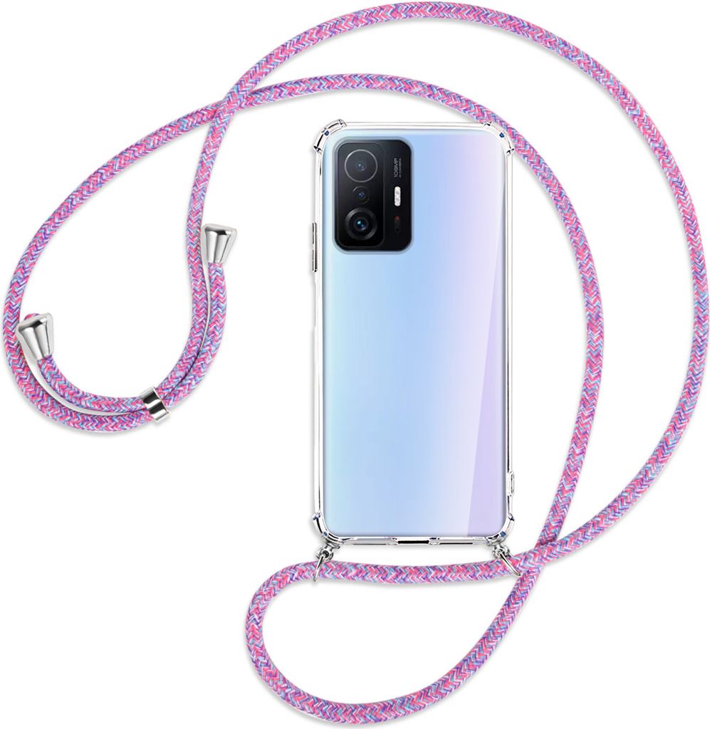 Handykette Backcover-Schutzhülle mit Band (Metall silberfarben) für Xiaomi Mi 11T - lila/rosa/blau